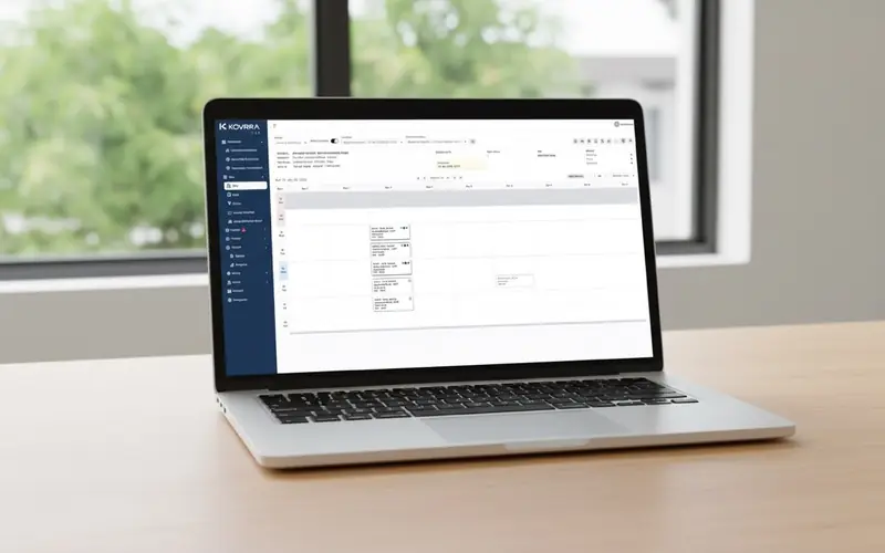 Kovrra Lead scheduling dashboard on a laptop screen
